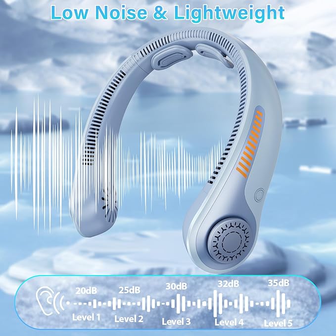 Portable Neck Fan - Rechargeable Personal Fan with Neck Brace, 5 Speeds, All-Around Cooling, Hands-Free Bladeless Lightweight Quiet Neck Fans That Blow Cold Air Gift for Women/Men, Hot Flashes, Travel