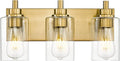 METWET 3-Light Bathroom Light Fixtures, Brushed Gold Vanity Light with Cylinder Clear Glass Shade, Modern Vanity Lighting Fixtures Over Mirror, VL143-BG-3