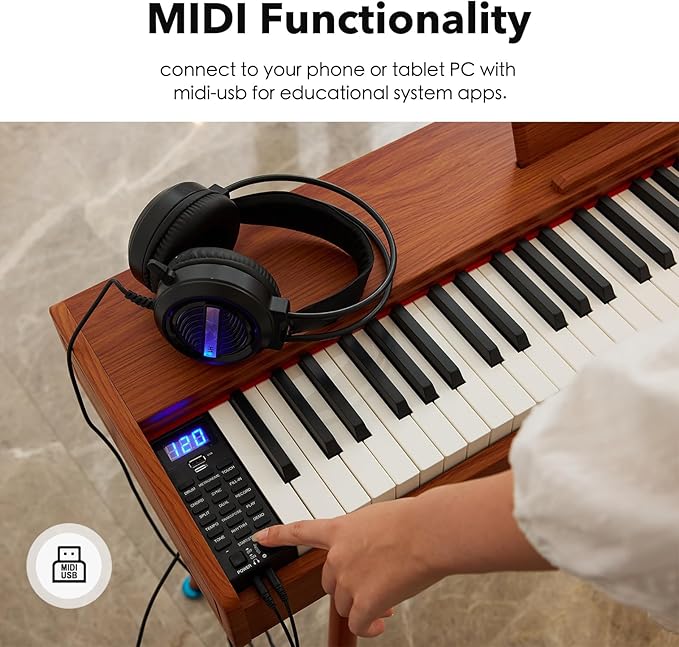 KUMENG Digital Piano 88 Key Weighted Keyboard,Full-Size Desk Progressive Hammer-Action Electric Piano For Beginners, With Sheet Music Stand, Pedal,Power Adapter, Headphone Mode, Usb-Midi