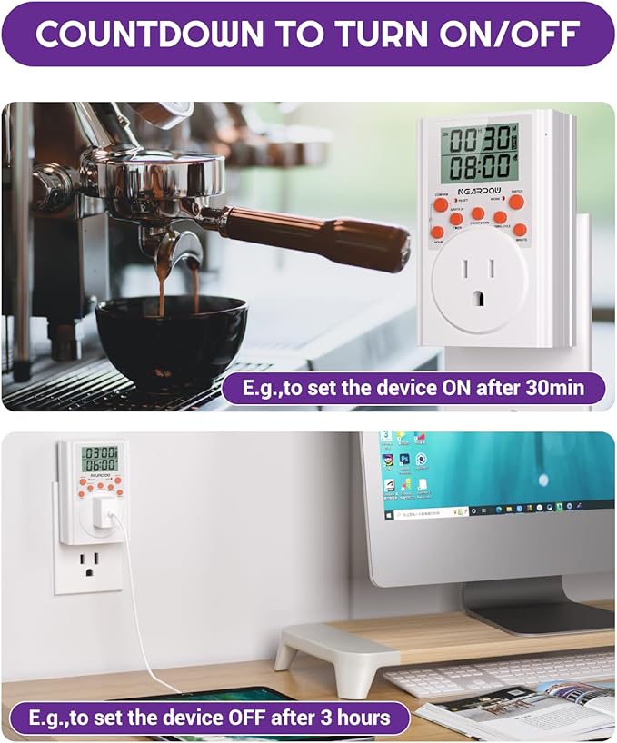 Timer Outlet, Nearpow Multifunctional Infinite Cycle Programmable Plug-in Digital Timer Switch with 3-Prong Outlet for Appliances, Energy-Saving Timer, 15A/1800W