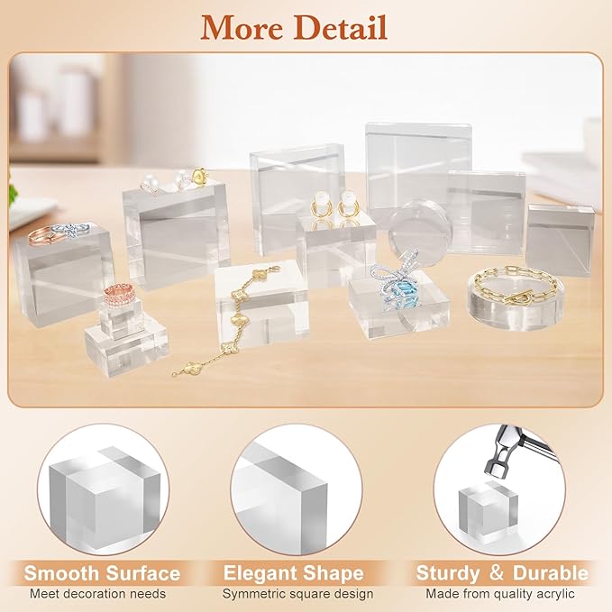 SAMYUCHO Acrylic Base 4 Pieces Acrylic Blocks for Display 2 X 2 X 1 Inch Square Riser Display Stands Trophy Base Pedestal Stands Clear Cube for Trophy Jewelry Props Food Party Crafts