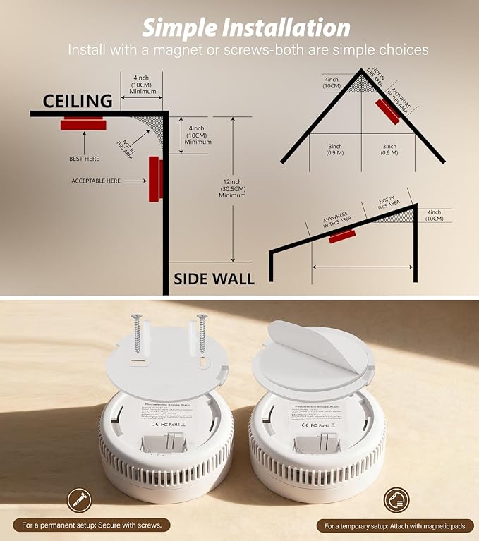 Smoke and Carbon Monoxide Detector with Digital Display, 10-Year Lifespan with Replaceable Lithium Battery, Photoelectric Fire Alarm and Electrochemical CO Alarm with Test/Silence Button, 2 Pack