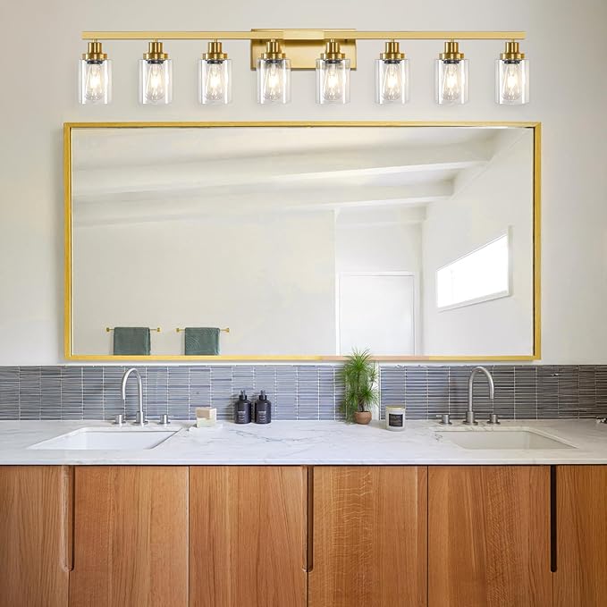 DIKAIDA 8 Light Gold Vanity Lights Over Mirror, 52inch Gold Bathroom Light Fixtures Modern Vanity Lights Gold Bathroom Wall Lighting for Mirror Bedroom,Living Room