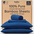 Bambaw 100% Viscose Derived from Bamboo Sheets Deep Pockets Queen Size Set – 4pcs Soft Bedding, Fits Up to 16'' with Elastic Corner Straps, Queen Size Cooling Sheets (Navy Blue)