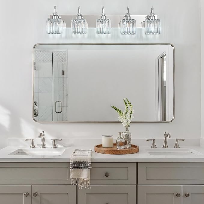 BBLLWJ Crystal Vanity Lights Chrome 5 Light Bathroom Light Fixtures Over Mirror Modern Vanity Light for Bathroom