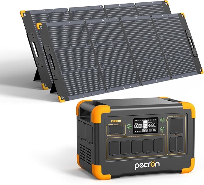 pecron 1800W Solar Generator with 2x300W Solar Panels, 1024Wh Portable Power Station LiFePO4 Battery Backup, 100W USB-C Output Solar Generator, Fast Charging for Home Use, Camping, RV, Emergencies