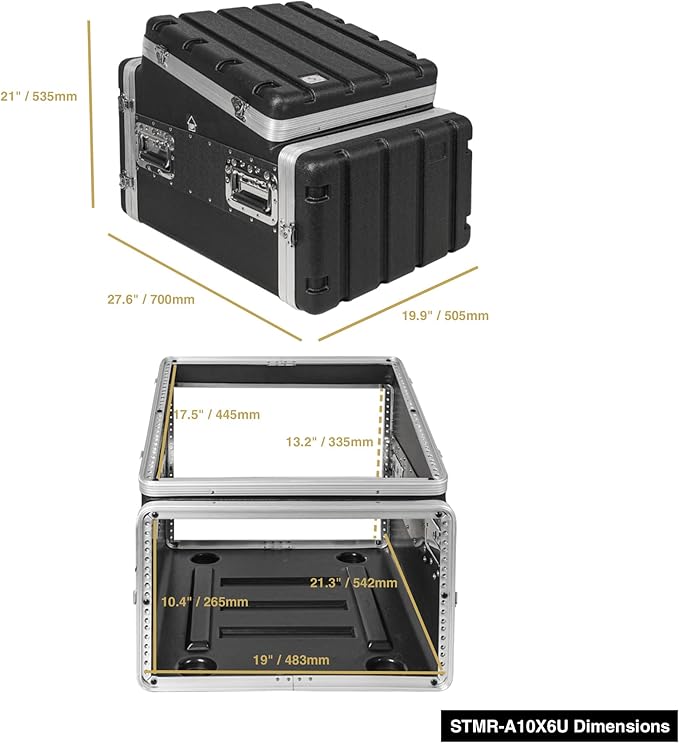 Sound Town Lightweight and Compact 6U ATA ABS Rack Case, with Slant Mixer Top, 21" Depth, 10U Top and 6U Side Spaces (STMR-A10X6U)