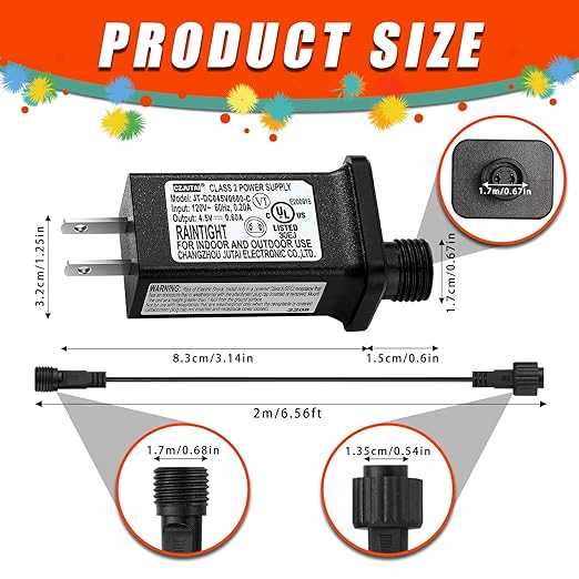 4.5V 0.6A Controller with Extension Cable, Replacement Model JT-DC045V0600-C Class 2 Power Supply IP44 LED Light Controller Low Voltage Transformer for Christmas LED String Light