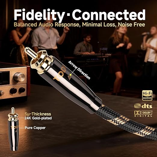 TODN Digital Coaxial Cable 75-Ohm Audiophile SPDIF Coax Audio Cable RCA to RCA for HiFi Systems (6.5ft /2m)