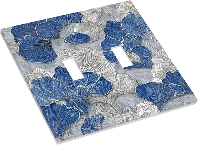 Bvtewkhz Abstract Blue Marble Plant Leaves 2 Gang Double Toggle Decorative Light Switch Covers Electrical Faceplate Switch Plates for Bathroom Kitchen Home