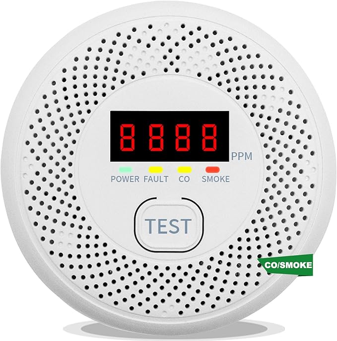 Vzmcov Carbon Monoxide and Smoke Detector LCD Display, Battery Powered, Dual sensors, 85dB Voice Alarm and Real-time Tracking, Suitable for Home/Kitchen/Bedroom/RV (Small Screen, 1Pack-CO&Smoke)