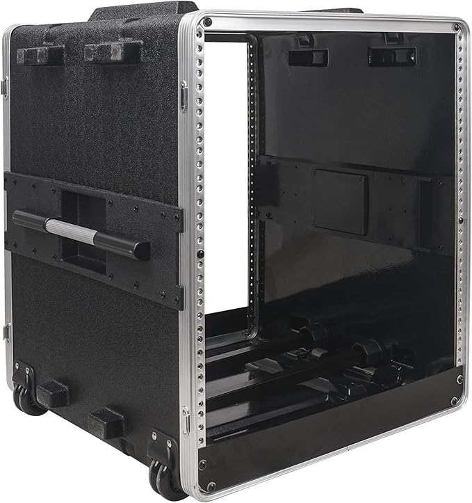 Sound Town Lightweight 12U PA DJ Rack/Road Case with 11U Rack Space, ABS Construction, 19" Depth, Retractable Handle, Wheels and Heavy-Duty Latches (STRC-A12UT)