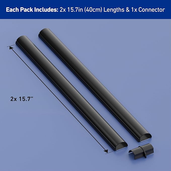 D-Line 31.4in TV Cord Hider, Patented Half Round Cable Cover, Hide Wall Mount TV Wires, Hinged One-Piece Cable Concealer, Adhesive, Decorative Raceway - 2X 1.18in W x 0.59in H x 15.7in L - Black