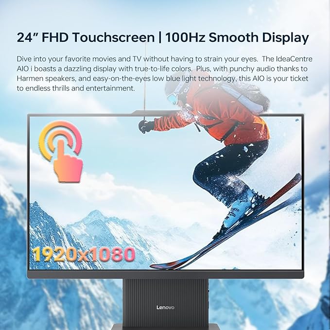 Lenovo IdeaCentre I All-in-One PC, 24" FHD 100Hz Touchscreen Display, Intel Core i5-13420H, 16GB DDR5 RAM, 1TB SSD, Wi-Fi 6, Win 11 Pro, Wireless KB & M, Business Integrated Desktop Computer, Black
