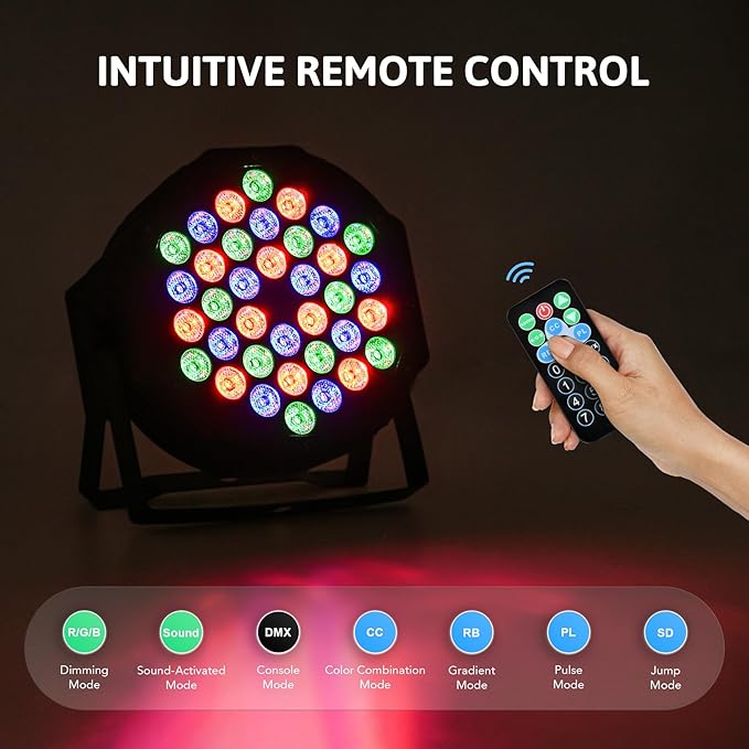 CO-Z Stage Lights 36 RGB LED Par Lights with Remote Control DJ Uplighting for Event Wedding Christmas Halloween Party Club Music Stage Lighting, 8 Pack