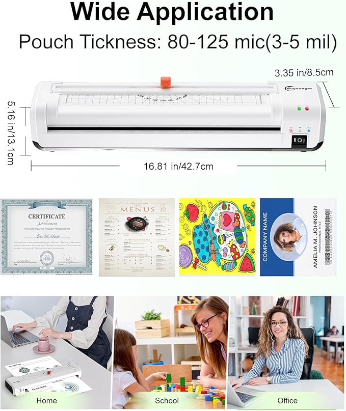 Buyounger Laminator Machine, A3 Laminator Machine with 30 Laminating Sheets, 13 Inch Laminating Machine with Built-in Paper Cutter & Corner Rounder, Thermal and Cold 11X17 for Home School Office