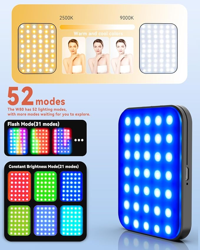 Magnetic Portable Selfie Light for iPhone: RGB Rechargeable Phone Fill Lights, Ring Light for Camera Picture, Makeup Photo, Video Conferences, Laptop Use, Zoom Meetings, TikTok, Vlog Photography
