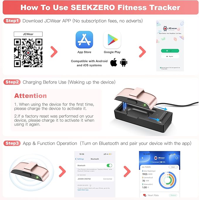 SEEKZERO Sleep Tracker, Activity & Fitness Trackers | Health Smart Bracelet 24/7 Heart Rate | Step & Calorie Counter | IP68 Waterproof Activity Tracker, Valentine’s Day Gifts for Family & Friends