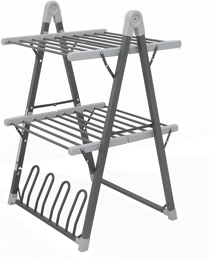 SHARNDY Electric Heated Clothes Drying Rack,Foldable Heated Garment Dryer with Timer Shut-Off Laundry Rack for Clothes Shoes Socks,Aluminum Alloy,Space Gray,Plug & Play,(39.37x25.98x23.82in)
