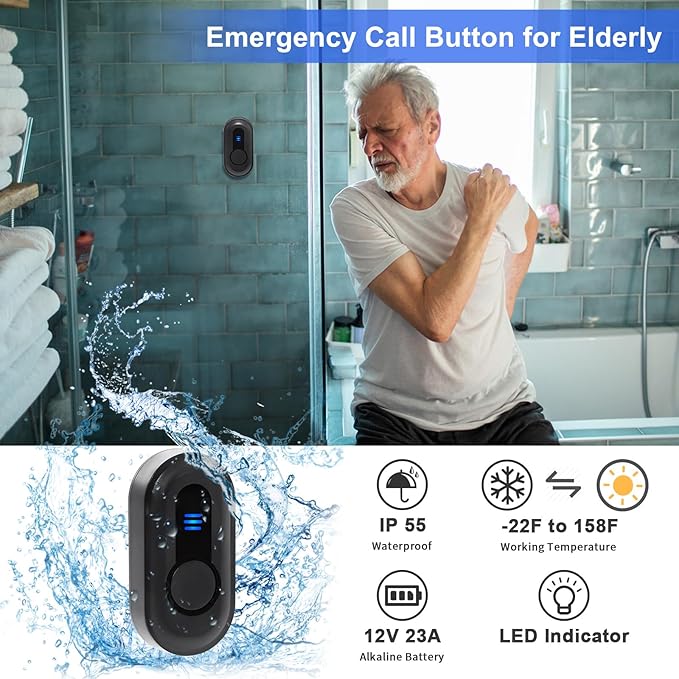 Caregiver Pager Wireless Call Button Emergency Life Alert Systems 500Ft Range with LED Number Display for Elderly/Patient/Disabled at Home/Hospital/Clinic(6 Waterproof Panic Button & 3 Receiver)
