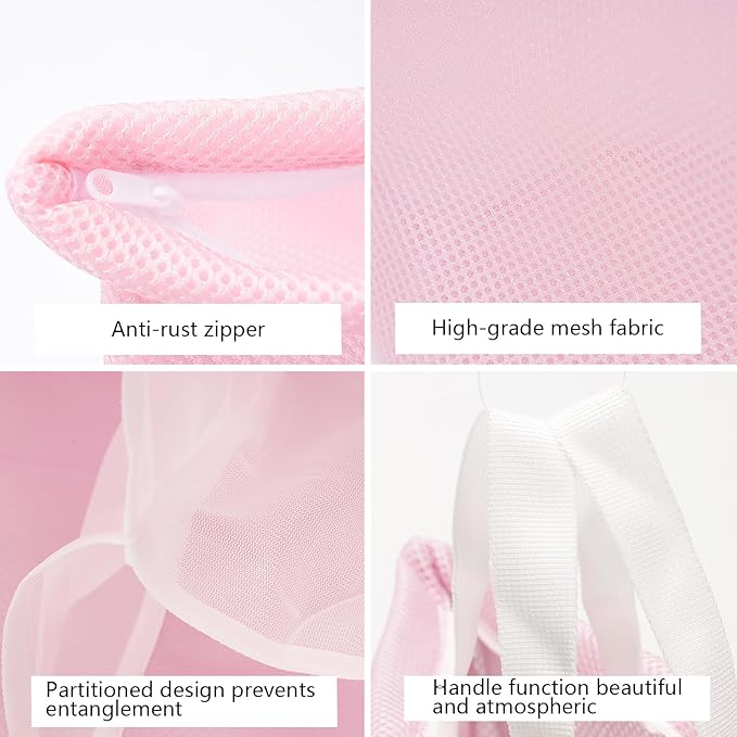 Guozcaray laundry bag with handles mesh laundry bags washing machine laundry totes travel storage and sorting bag for Clothes laundry bag for delicates(Pink)