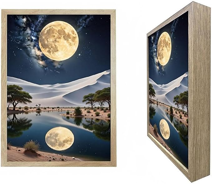 URVIP LED Glowing Photo Frame, 3D Starry-Sky Blue Moon Wall Art, 9x12 Inches Dimmable Light Up Light Painting for Bedroom, Unique Aesthetic Decor, Great Birthday Gift for Women Men
