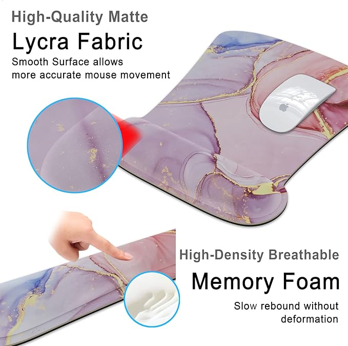 Keyboard Wrist Rest Memory Foam Ergonomic Mouse Pad with Computer Wrist Support Set with Non-Slip Rubber Base Coaster for Home, Office Easy Typing and Pain Relief - Black Marble (Pink Gold Marble3)