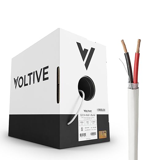 Voltive 12/2 Speaker Wire, in-Wall CL3 & Direct Burial, White, 500ft - 12AWG, 2 Conductors, Stranded Oxygen-Free Copper, UL Listed - V-1206-6