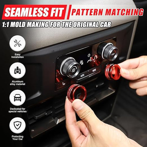 Air Conditioner Switch Control Button Knob Cover Compatible with 2024-2025 Hummer EV Accessories Rear Climate Control Knob Covers, Aluminum Alloy AC Decal Trim Rings Interior 2Pcs (Red)