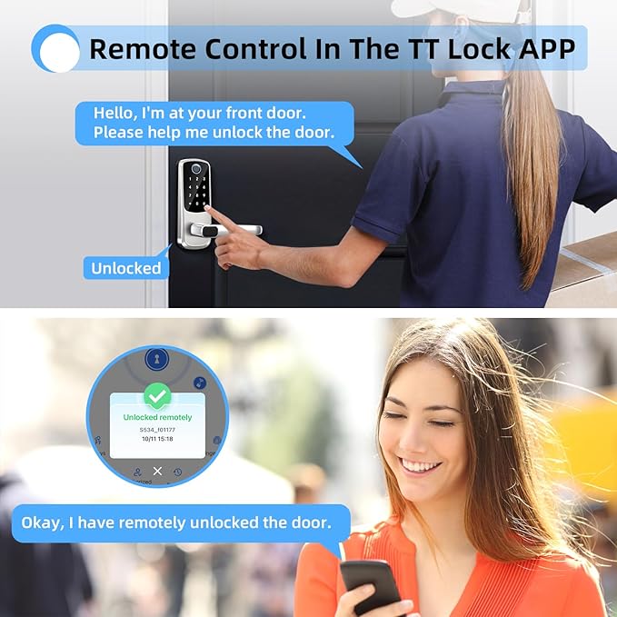 Smart Door Lock with Handle,Keyless Entry Door Locks, 8-in-1 Fingerprint Keypad Exterior Lock - Smart Locks for Front Door - Digital Electronic Smart Lock with Code & APP Control (Silver)