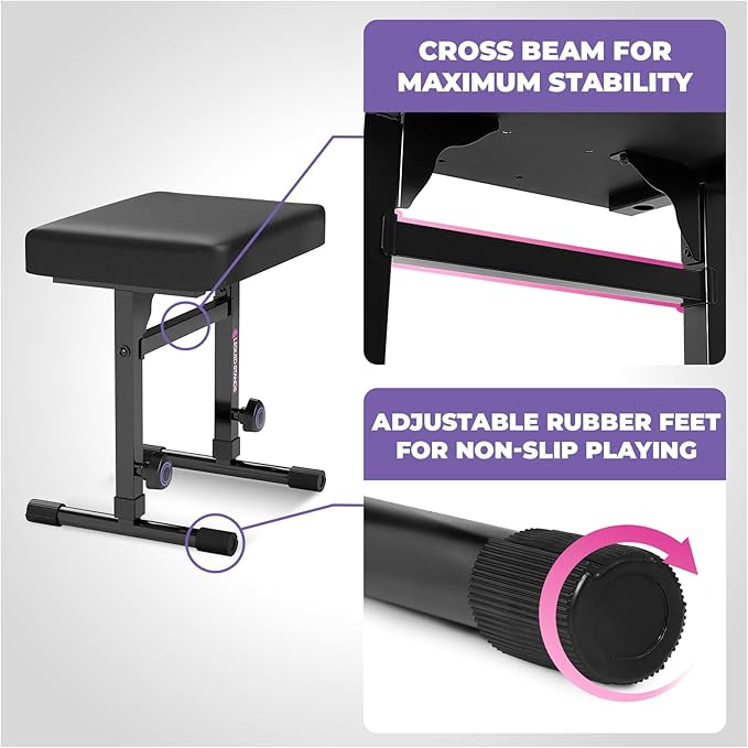 Liquid Stands Piano Keyboard Stand and Bench Set - Portable Heavy Duty Music Stand for 54-88 Key Electric Pianos & Adjustable Piano Bench, Stool - Sturdy Keyboard Music Accessories w/ Wheels and Seat