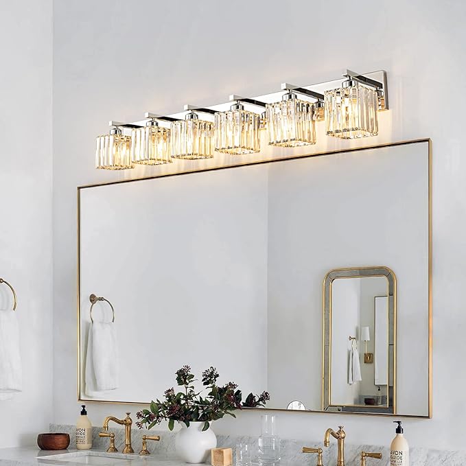 FDPBY Modern 6-Light Chrome Crystal Bathroom Vanity Light Fixtures