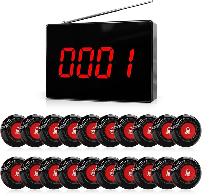 CallToU Wireless Calling System Caregiver Call Button Patient Call Bell with 20 Waterproof Nurse Alert Call Buttons and 1 Display Receiver for Clinic Nurses Station Restaurant Nursing Home