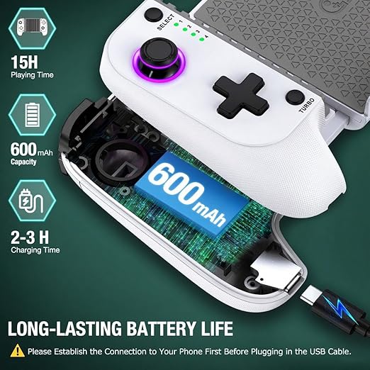 【Anti-Drift & Fast-Connect】Wireless Game Controller for iPhone/Android | Hall Joysticks Bluetooth Phone Controller, For Cloud Gaming, Genshin Impact, PUBG, Roblox, Call of Duty Mobile Gamers,White