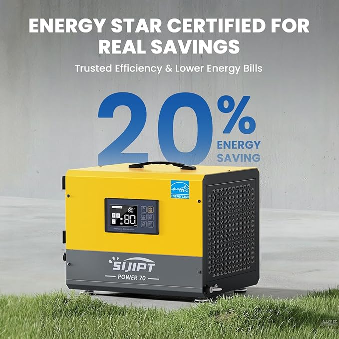 Crawl Space Dehumidifier with Pump, Sijipt 70 Pints Commercial Dehumidifier for Basement, Energy Star Dehumidifier with Drain Hose, Auto Defrost, Memory Restart, Covers Up to 1000 Sq Ft