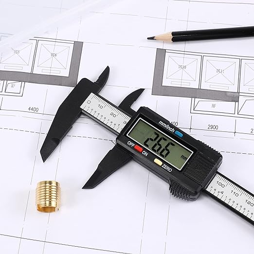 Simhevn Electronic Digital Calipers, inch and Millimeter Conversion,LCD Screen displays 0-6" Caliper Measuring Tool, Automatic Shutdown, Suitable for DIY/Jewelry Measurement (New150mm Black Plastic)