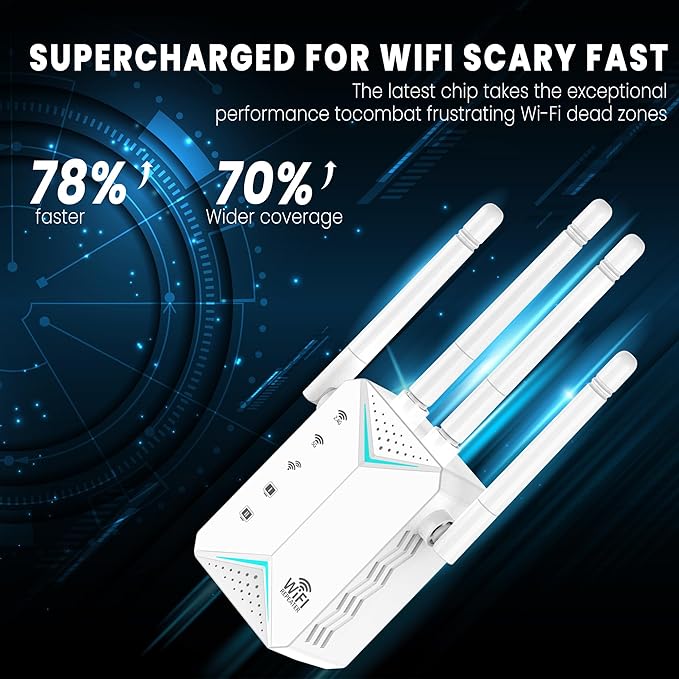 WiFi Extender Signal Booster for Home - 1200Mbps Dual Band, Covers 12880 Sq Ft & 108 Devices, Long Range Internet Booster with Ethernet Port, Easy Setup
