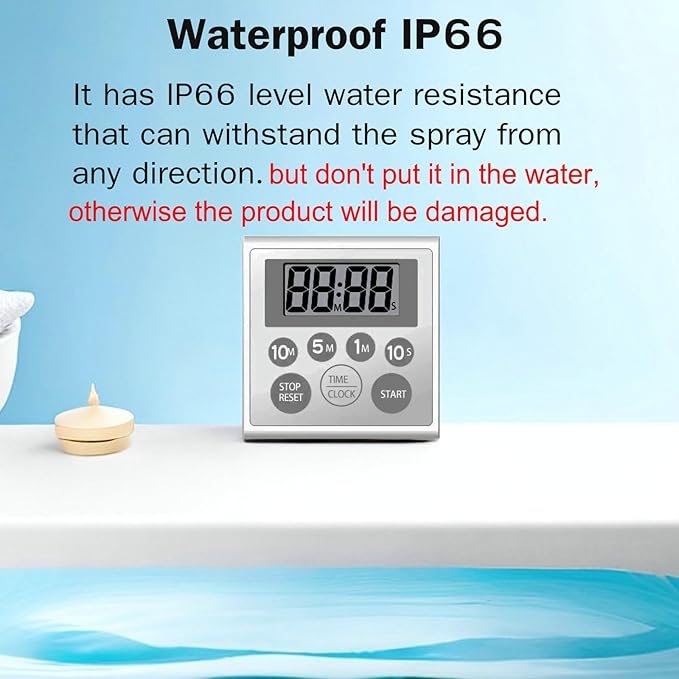 NUOSWEK Digital Timer Waterproof Shower Timer Shower Clock Bathroom Kitchen Timer with Strong Magnet and Large LCD Display (Waterproof 7 Key)