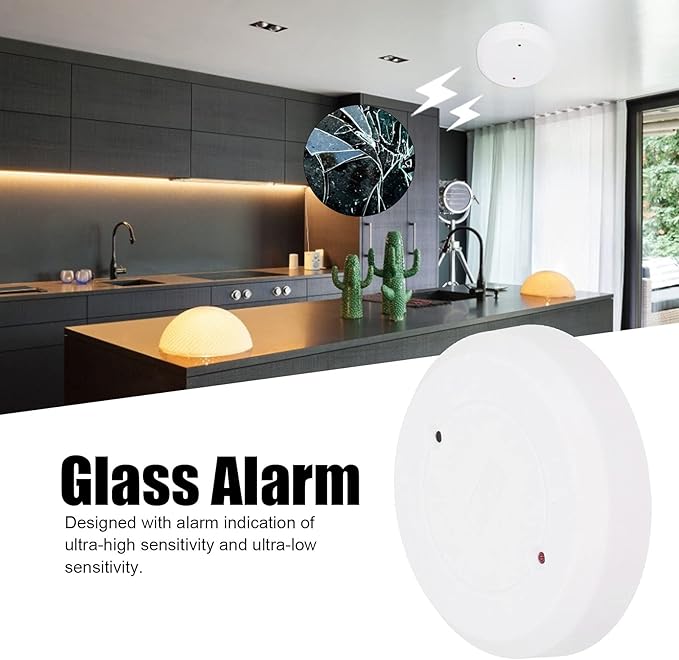 Glass Break Detector, 9-16V DC Wired Glass Break Detector Round Shape Door Window Break in Sensor with Tamper Alarm Ceiling and Wall Mount for Home Door and Window Security