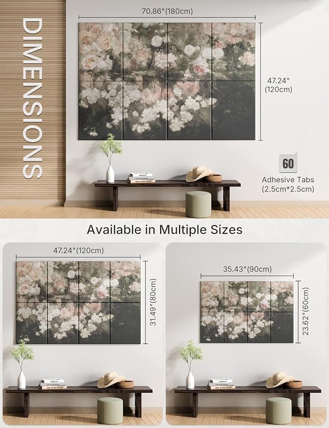 Wall Art Acoustic Panels,70''×47''Sound Absorbing Panels-8-Pack with 60 Adhesive Tabs, Decorative Sound Absorbing Panels for Living Room and Recording Studio, Offices-Garden in May