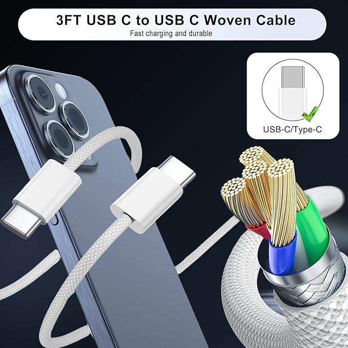 iPhone 17 Pro Max Fast Charger,2-Pack USB C 2in1 Dual PD Charging Block with USB C Woven Charger Cable for iPhone 17/17 Pro/Air/iPhone 16 Pro Max/16 Plus/16E/15 Pro Max/15 Plus,iPad Pro/Air/Mini