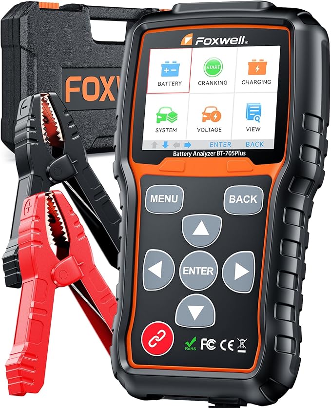 Car Battery Tester 24V 12V Load Tester, FOXWELL BT705 Plus 100-2000CCA Automotive Alternator Tester Digital Cranking Charging System Tester for Car Truck Marine ATV, Upgraded of BT705