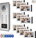 Wired Video Multifamily Apartment Intercom System,2/3/4/6/8/10/12 Units 7 inch Monitor Video Door Phone Kit,Video Doorbell, ID Card Unlock, 2 Way Audio for Home (1 doorbell + 10 Monitor)