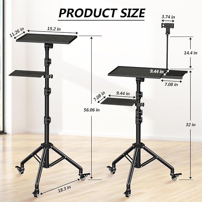 Facilife Projector Stand Tripod on Wheels, Adjustable Height 31-56 Inches, Laptop Tripod Stand Rolling, Heavy Duty Projector Tripod Metal Construction, Multifunctional for Office & Home (31-56 Inches)