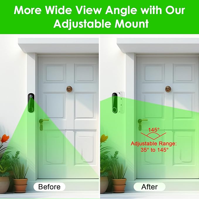 Angled (30°to 145°) Doorbell Wedge Mount for Arlo Video Doorbell 2K/HD -2nd Gen, No-Drill Adjustable Mounting Holder Accessories for Apartment Home Office, Replace Wedge Kit