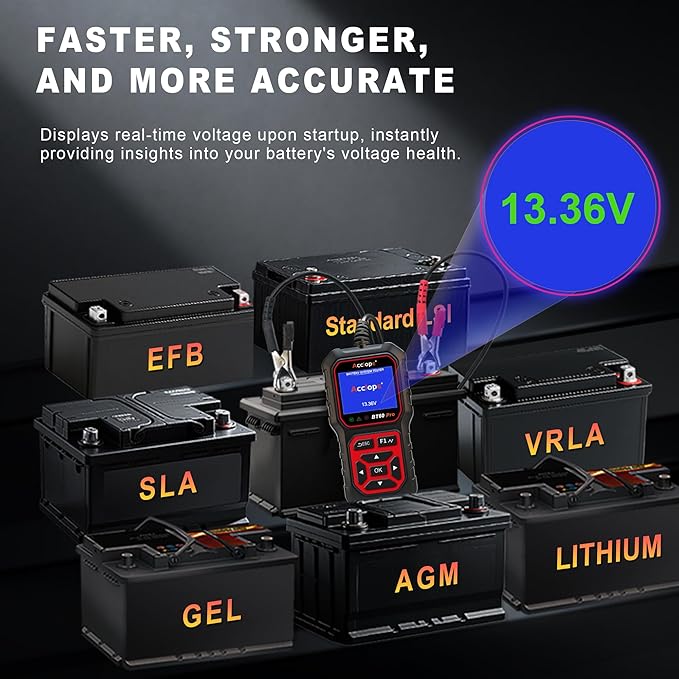 Acclope BT60 Pro Car Battery Tester with Cloud Printing,100-3000 CCA, Digital Analyzer for 6V/12V/24V Batteries, AGM Lithium Gel Battery Checker, Automotive Alternator System