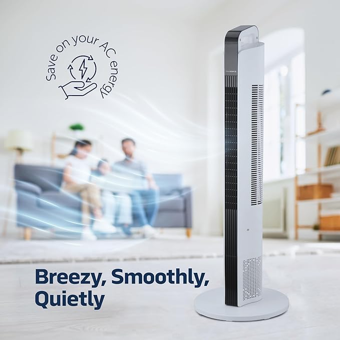 NEXAIR 42” Oscillating Tower Fan, 3 Speed Portable Fan Tower With Remote Control, Quiet Operating Floor Fan for Bedroom with 7.5 Hr Auto Off Timer, Modern Design Room Cooling Fan For Home & Office