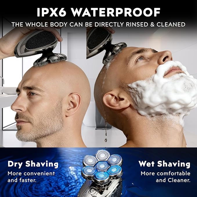 Head Shavers for Bald Men - 5-in-1 7D Floating Electric Bald Head Shavers for Men, IPX6 Waterproof Wet & Dry Use, LED Display Fast Rechargeable, Grooming Kit for Hair/Face/Beard
