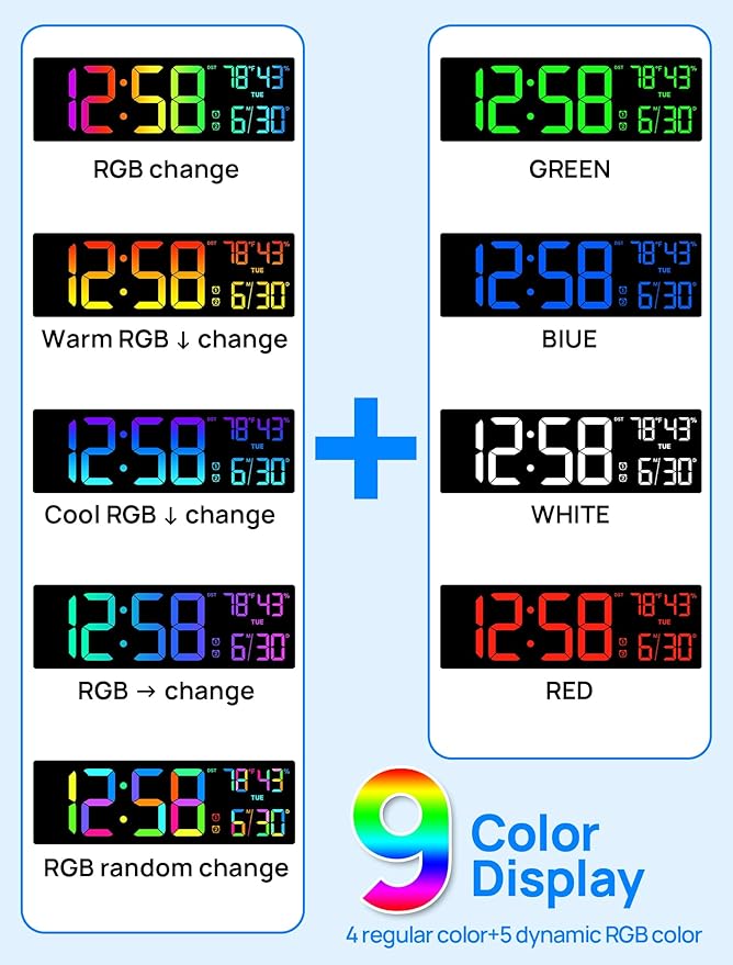18.5" Large Digital Wall Clock with Remote Control, Big LED Display Digital Clocks with Night Light, Alarm, Countdown, DST, Temp, Date for Living Room, Bedroom, Office, Gift for Seniors(Black)