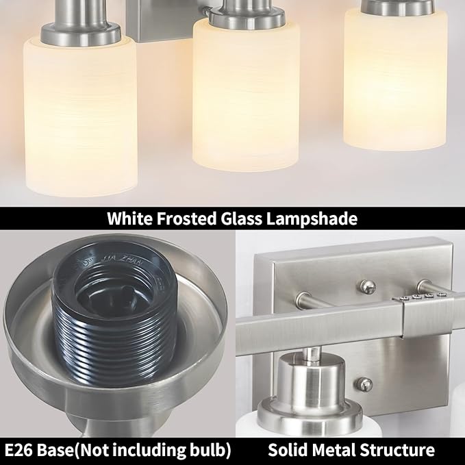 DIKAIDA 5-Light Bathroom Light Fixtures, 30" Nickel Bathroom Vanity Light with Milky White Glass Shade, Modern Bathroom Wall Lights Over Mirror, Farmhouse Wall Sconces Lighting for Bedroom Living Room